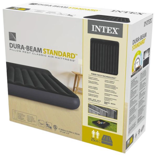 INTEX Надувной матрас “Velur Classic” 183x203x25 см с подголовником, до 272 кг