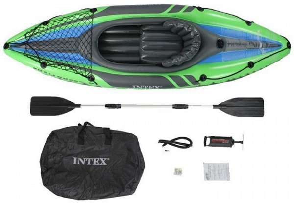 INTEX Надувной каяк “Challenger K1” с веслами и насосом, 274x76x33 см, до 100 кг