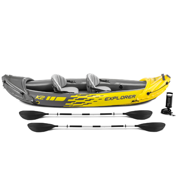 INTEX Надувной каяк «Explorer K2» с веслами и насосом, 312x91x51 см, до 180 кг