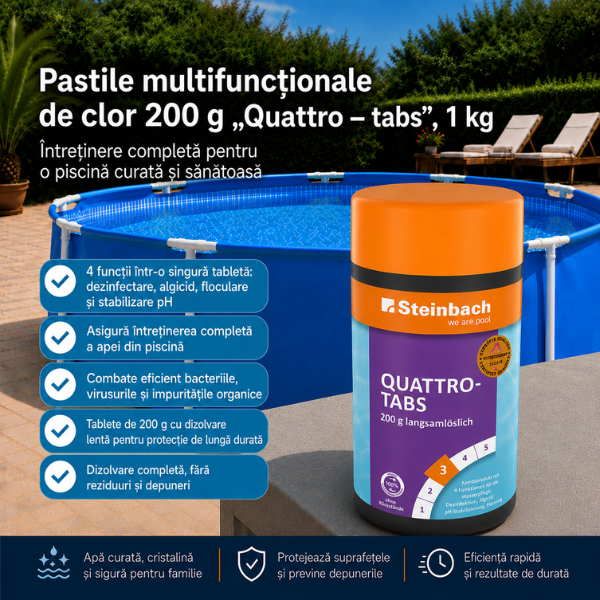 Мульти-функциональные таблетки хлора 5 шт. х 200 г «Quattro — tabs», 1 кг