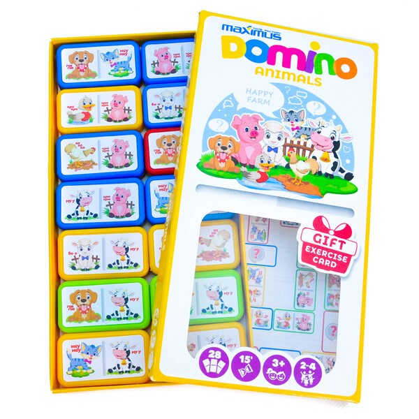 Настольная игра «Разноцветное домино с животными», 28 карточек
