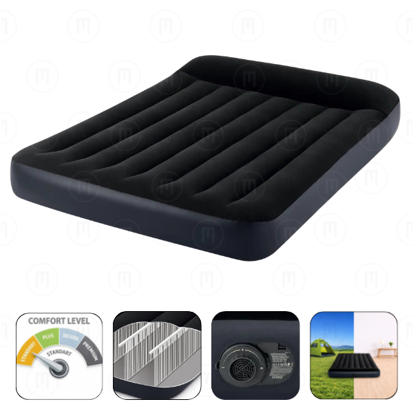 INTEX Надувной матрас “Pillow Rest Classic” 137x191x25 см с подголовником, встр.нас. 220-240В, до 272 кг