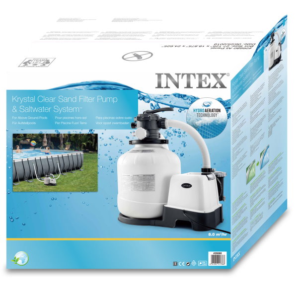 INTEX Песочный Фильтр-Насос и Хлоргенератор “Krystal Clear QX2600”, резервуар для песка 55кг, производительность 10000 л/час