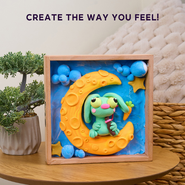 DIY Набор для творчества из воздушного пластилина Air Clay Маленькие миры «Заяц на луне»