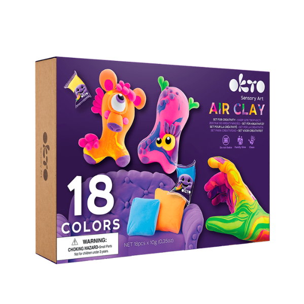 Набор для творчества из воздушного пластилина Air Clay OKTO, 18 шт. x 10 г.