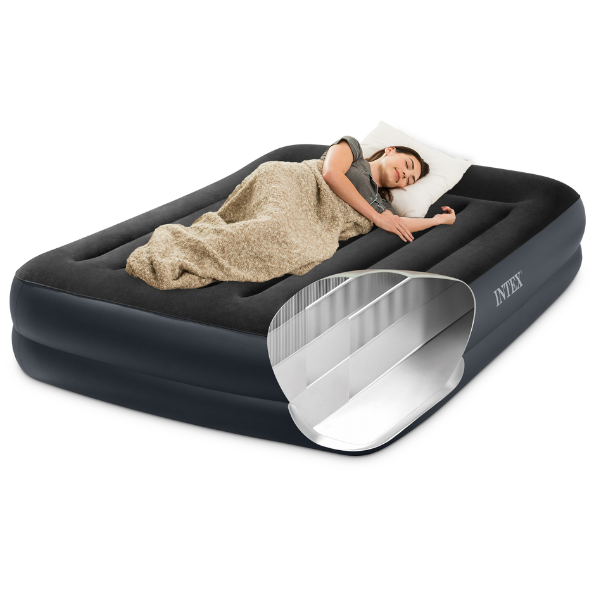 INTEX Надувной матрас “Velur Pillow” 152x203x42 см с подголовником, встр.нас. 220В, до 272кг