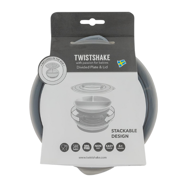 Секционная тарелка для прикорма Twistshake, 6+ месяцев, серая
