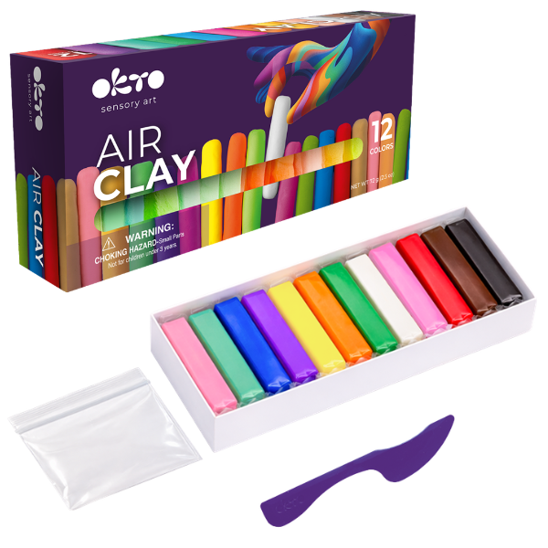 Набор для творчества из воздушного пластилина Air Clay OKTO, 12 шт. х 6 г.