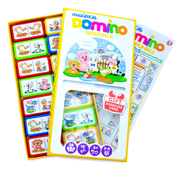 Настольная игра «Разноцветное домино с животными», 28 карточек