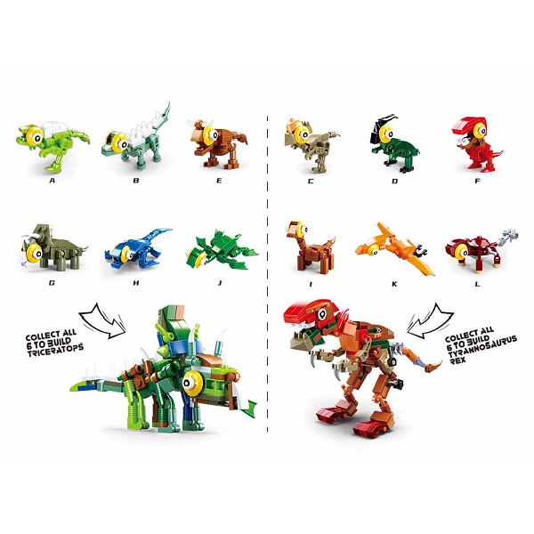КОНСТРУКТОР QBRICKS — Egg Dino, 12 моделей, от 40 до 50 элем.