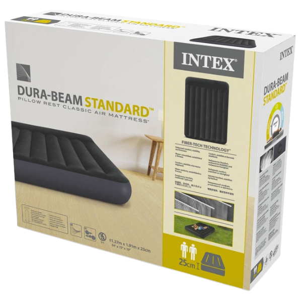 INTEX Надувной матрас “Velur Classic” 137x191x25 см с подголовником, до 272 кг