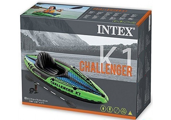 INTEX Надувной каяк “Challenger K1” с веслами и насосом, 274x76x33 см, до 100 кг