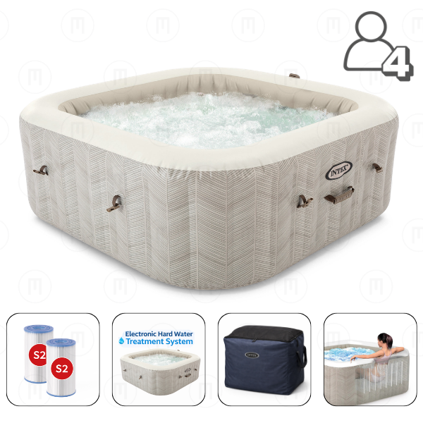 INTEX Надувной СПА джакузи “Chevron Deluxe Square Bubble” 173х71см, 795Л, 4-х местный