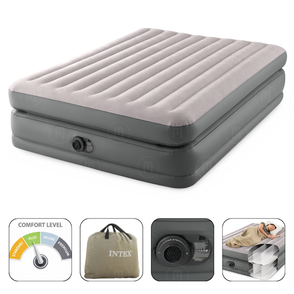 INTEX Надувная кровать «Velur Prime Comfort» 152х203х51см со встр.нас. 220В, до 272 кг