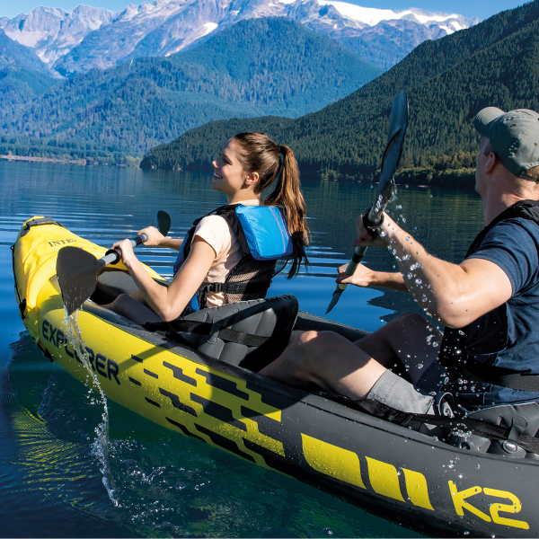 INTEX Надувной каяк «Explorer K2» с веслами и насосом, 312x91x51 см, до 180 кг